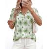image:imagePRETTYGARDEN Womens Summer Boho Tops 2026 Vacation Outfits Casual Tie Front V Neck Peasant Blouses Puff Short Sleeve ShirtsFloral White Green