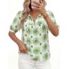 image:imagePRETTYGARDEN Womens Summer Boho Tops 2026 Vacation Outfits Casual Tie Front V Neck Peasant Blouses Puff Short Sleeve ShirtsFloral White Green