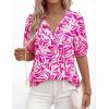 image:imagePRETTYGARDEN Womens Summer Boho Tops 2026 Vacation Outfits Casual Tie Front V Neck Peasant Blouses Puff Short Sleeve ShirtsRose Red Flower