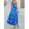 image:imagePRETTYGARDEN Womens Summer Floral One Shoulder Maxi Dress Knot Ruffle Boho Beach Vacation Wedding Guest Long Sun DressesBlue White Print