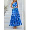 image:imagePRETTYGARDEN Womens Summer Floral One Shoulder Maxi Dress Knot Ruffle Boho Beach Vacation Wedding Guest Long Sun DressesBlue White Print