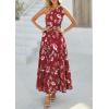 image:imagePRETTYGARDEN Womens Summer Floral One Shoulder Maxi Dress Knot Ruffle Boho Beach Vacation Wedding Guest Long Sun DressesWine Red Print