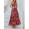 image:imagePRETTYGARDEN Womens Summer Floral One Shoulder Maxi Dress Knot Ruffle Boho Beach Vacation Wedding Guest Long Sun DressesWine Red Print