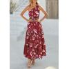 image:imagePRETTYGARDEN Womens Summer Floral One Shoulder Maxi Dress Knot Ruffle Boho Beach Vacation Wedding Guest Long Sun DressesWine Red Print