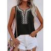 image:imagePRETTYGARDEN Womens Tank Tops 2026 Summer Causal V Neck Sleeveless Shirts Floral Print Embroidered Beach Vacation Boho TopBlack