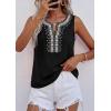 image:imagePRETTYGARDEN Womens Tank Tops 2026 Summer Causal V Neck Sleeveless Shirts Floral Print Embroidered Beach Vacation Boho TopBlack