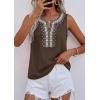 image:imagePRETTYGARDEN Womens Tank Tops 2026 Summer Causal V Neck Sleeveless Shirts Floral Print Embroidered Beach Vacation Boho TopBrown