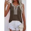 image:imagePRETTYGARDEN Womens Tank Tops 2026 Summer Causal V Neck Sleeveless Shirts Floral Print Embroidered Beach Vacation Boho TopBrown
