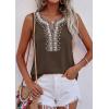 image:imagePRETTYGARDEN Womens Tank Tops 2026 Summer Causal V Neck Sleeveless Shirts Floral Print Embroidered Beach Vacation Boho TopBrown
