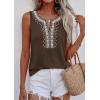 image:imagePRETTYGARDEN Womens Tank Tops 2026 Summer Causal V Neck Sleeveless Shirts Floral Print Embroidered Beach Vacation Boho TopBrown