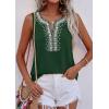 image:imagePRETTYGARDEN Womens Tank Tops 2026 Summer Causal V Neck Sleeveless Shirts Floral Print Embroidered Beach Vacation Boho TopDark Green