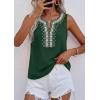 image:imagePRETTYGARDEN Womens Tank Tops 2026 Summer Causal V Neck Sleeveless Shirts Floral Print Embroidered Beach Vacation Boho TopDark Green