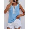 image:imagePRETTYGARDEN Womens Tank Tops 2026 Summer Causal V Neck Sleeveless Shirts Floral Print Embroidered Beach Vacation Boho TopLight Blue
