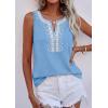 image:imagePRETTYGARDEN Womens Tank Tops 2026 Summer Causal V Neck Sleeveless Shirts Floral Print Embroidered Beach Vacation Boho TopLight Blue