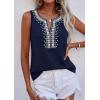 image:imagePRETTYGARDEN Womens Tank Tops 2026 Summer Causal V Neck Sleeveless Shirts Floral Print Embroidered Beach Vacation Boho TopNavy