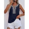 image:imagePRETTYGARDEN Womens Tank Tops 2026 Summer Causal V Neck Sleeveless Shirts Floral Print Embroidered Beach Vacation Boho TopNavy