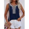 image:imagePRETTYGARDEN Womens Tank Tops 2026 Summer Causal V Neck Sleeveless Shirts Floral Print Embroidered Beach Vacation Boho TopNavy
