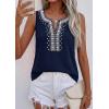 image:imagePRETTYGARDEN Womens Tank Tops 2026 Summer Causal V Neck Sleeveless Shirts Floral Print Embroidered Beach Vacation Boho TopNavy