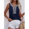 image:imagePRETTYGARDEN Womens Tank Tops 2026 Summer Causal V Neck Sleeveless Shirts Floral Print Embroidered Beach Vacation Boho TopNavy