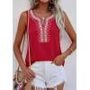 image:imagePRETTYGARDEN Womens Tank Tops 2026 Summer Causal V Neck Sleeveless Shirts Floral Print Embroidered Beach Vacation Boho TopRed