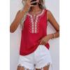 image:imagePRETTYGARDEN Womens Tank Tops 2026 Summer Causal V Neck Sleeveless Shirts Floral Print Embroidered Beach Vacation Boho TopRed