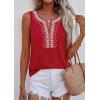 image:imagePRETTYGARDEN Womens Tank Tops 2026 Summer Causal V Neck Sleeveless Shirts Floral Print Embroidered Beach Vacation Boho TopRed