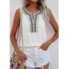 image:imagePRETTYGARDEN Womens Tank Tops 2026 Summer Causal V Neck Sleeveless Shirts Floral Print Embroidered Beach Vacation Boho TopWhite