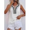 image:imagePRETTYGARDEN Womens Tank Tops 2026 Summer Causal V Neck Sleeveless Shirts Floral Print Embroidered Beach Vacation Boho TopWhite