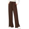 image:imagePRETTYGARDEN Womens Wide Leg Pants 2026 Fall Clothes Elastic High Waisted Knit Lounge Palazzo Pant Trousers with PocketsBrown