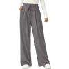 image:imagePRETTYGARDEN Womens Wide Leg Pants 2026 Fall Clothes Elastic High Waisted Knit Lounge Palazzo Pant Trousers with PocketsGrey
