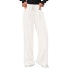 image:imagePRETTYGARDEN Womens Wide Leg Pants 2026 Fall Clothes Elastic High Waisted Knit Lounge Palazzo Pant Trousers with PocketsWhite