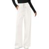 image:imagePRETTYGARDEN Womens Wide Leg Pants 2026 Fall Clothes Elastic High Waisted Knit Lounge Palazzo Pant Trousers with PocketsWhite