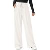 image:imagePRETTYGARDEN Womens Wide Leg Pants 2026 Fall Clothes Elastic High Waisted Knit Lounge Palazzo Pant Trousers with PocketsWhite