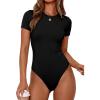 image:imagePRETTYGARDEN Body Suits for Womens Summer Tops 2026 Casual Short Sleeve Ribbed Fitted Basic Tee Shirts Spring Fashion ClothesBlack