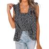 image:imagePRETTYGARDEN Boho Floral Tank Tops for Women Shirred Straps Pleated Summer Casual Sleeveless Shirts Tops Beach BlousesBlack