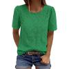 image:imagePRETTYGARDEN Embroidered Eyelet Tops for Women Summer Blouses Dressy Casual 2026 Spring Work Teacher Puff Short Sleeve ShirtsGreen