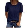 image:imagePRETTYGARDEN Embroidered Eyelet Tops for Women Summer Blouses Dressy Casual 2026 Spring Work Teacher Puff Short Sleeve ShirtsNavy Blue