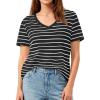 image:imagePRETTYGARDEN Short Sleeve Shirts for Women 2026 Spring V Neck Cute Tops Casual Striped Shirt Knitted Tees Summer OutfitsStriped Black White
