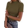 image:imagePRETTYGARDEN Short Sleeve T Shirts for Women Summer Clothes 2026 Casual Spring Tops Ruffle Mock Neck Ribbed Fitted Basic TeesArmy Green