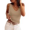 image:imagePRETTYGARDEN V Neck Tank Tops for Women Summer Outfits 2026 Ribbed Knit Shirts Casual Basic Tees Sleeveless Camisole VestKhaki