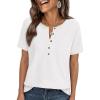 image:imagePRETTYGARDEN Waffle Knit Tops for Women Short Sleeve Henley Shirts 2026 Summer Blouses Dressy Casual Spring Fashion ClothesWhite