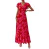 image:imagePRETTYGARDEN Wedding Guest Dresses for Women 2026 Spring Summer Short Sleeve Ruffle V Neck Floral Flowy Beach Maxi Long DressRed Floral