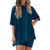 image:imagePRETTYGARDEN Women 2 Piece Lounge Set 2026 Summer Casual Oversized Shirts Biker Shorts Matching Airport Travel Outfit ClothesLake Blue