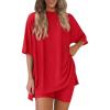image:imagePRETTYGARDEN Women 2 Piece Lounge Set 2026 Summer Casual Oversized Shirts Biker Shorts Matching Airport Travel Outfit ClothesRed