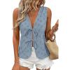 image:imagePRETTYGARDEN Women 2026 Summer Tie Front Eyelet Tank Tops Trendy Floral Vest Sleeveless V Neck Dressy Blouse Vacation OutfitsDusty Blue
