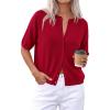 image:imagePRETTYGARDEN Women Spring Short Sleeve Cardigan Sweaters Button Down Knit Shirt Blouse Dressy Casual Tops 2026 Summer OutfitsRed