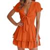 image:imagePRETTYGARDEN Women Summer Short Dress 2026 Casual V Neck Short Sleeve Tiered Bow Mini Sun Dresses Beach Vacation SundressOrange