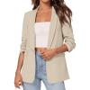 image:imagePRETTYGARDEN Womens 2026 Spring Blazers Business Casual Outfits Open Front Ruched 34 Sleeve Lightweight Work Suits JacketsBeige
