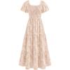 image:imagePRETTYGARDEN Womens 2026 Summer Boho Maxi Dresses Floral Short Sleeve Square Neck Smocked Flowy Long Dress Vacation OutfitsBeige