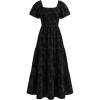 image:imagePRETTYGARDEN Womens 2026 Summer Boho Maxi Dresses Floral Short Sleeve Square Neck Smocked Flowy Long Dress Vacation OutfitsBlack